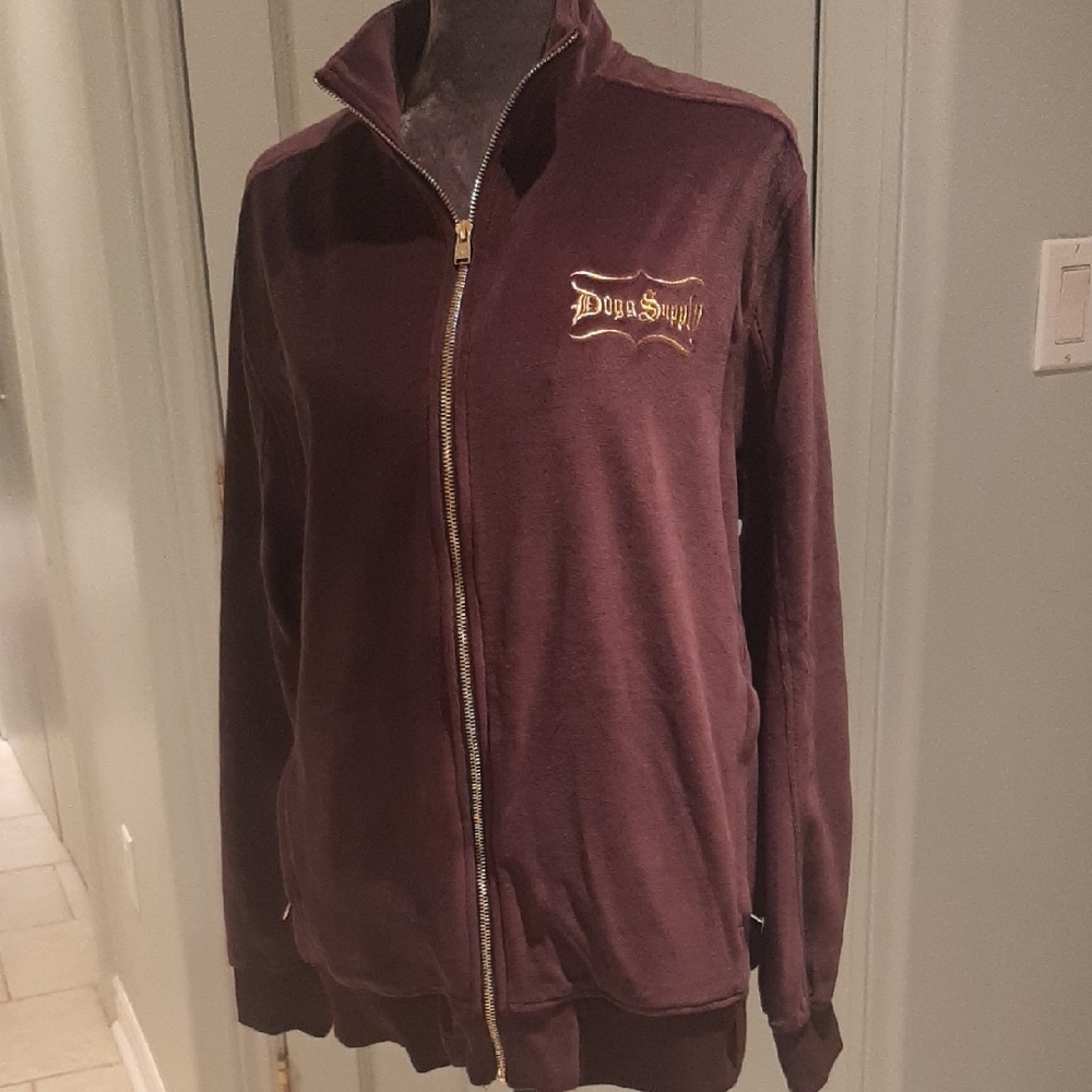 NWT🐕VELOUR Doggs Supply by💨🚬Snoop Dogg ChocolateBrown Jacket Size L OVERSIZED